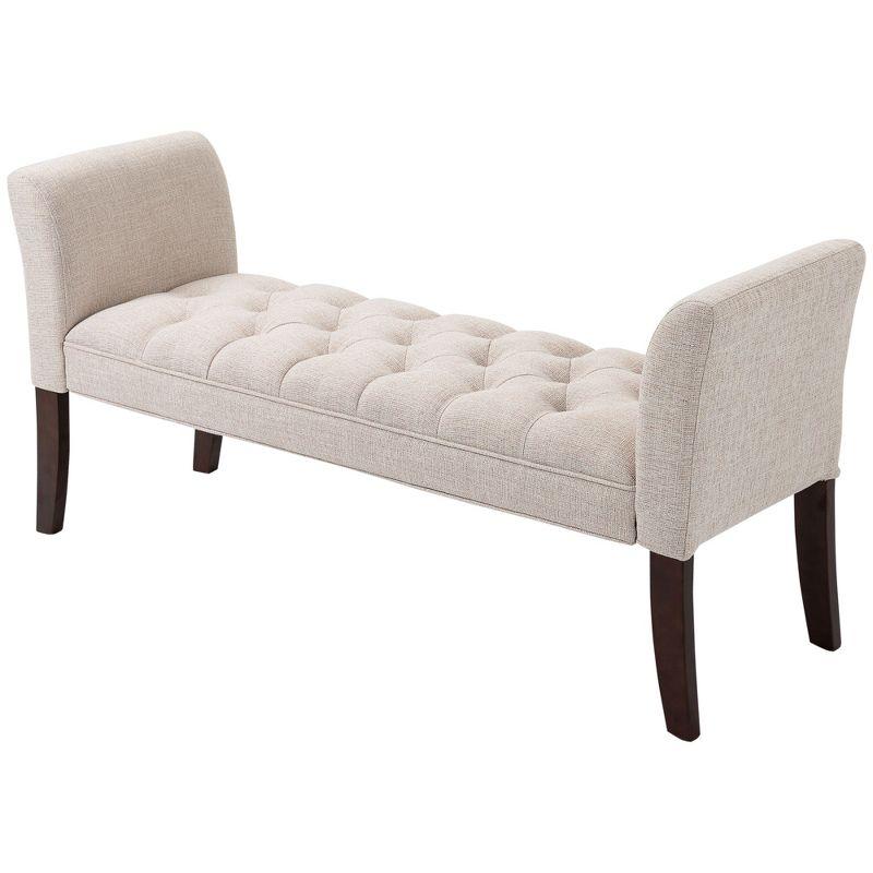 HOMCOM End of Bed Bench with Button Tufted Design, Upholstered Bench with Arms and Solid Wood Legs for Bedroom