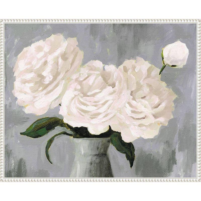 Amanti Art White Blooms in Gray Vase II by Victoria Borges Framed Canvas Wall Art Print