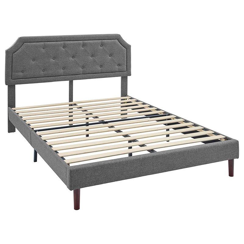 King Dark Grey Linen Upholstered Platform Bed with Tufted Headboard