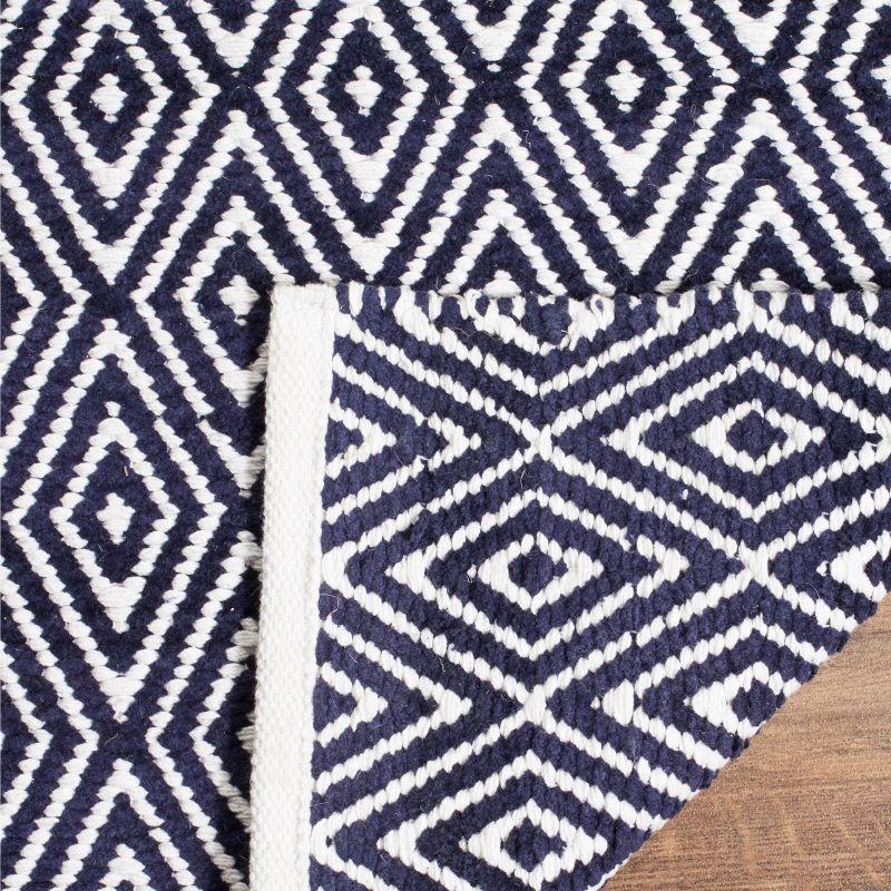 Navy Square Handwoven Cotton-Wool Blend Geometric Rug