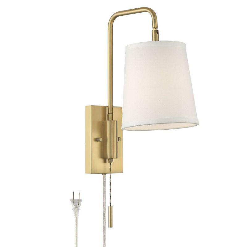 Luca Warm Brass 18" Swing Arm Plug-In Wall Lamp with White Shade