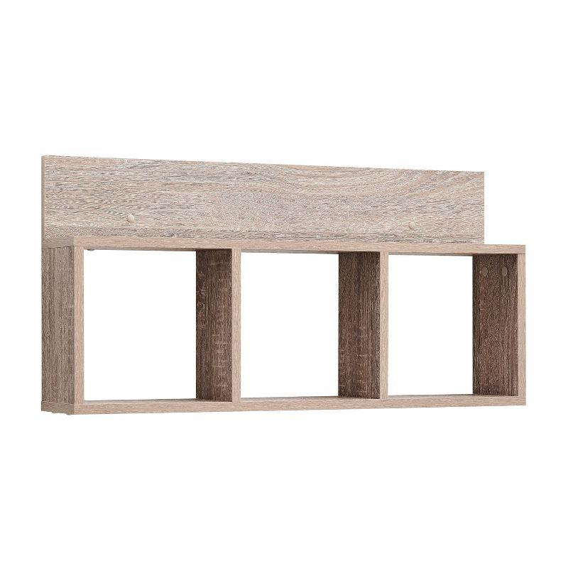 Danya B. 31.5" x 15.7" Modern 3 Cube Floating Wall Shelf with Display Ledge Weathered Oak: Laminated MDF, Iron Hardware