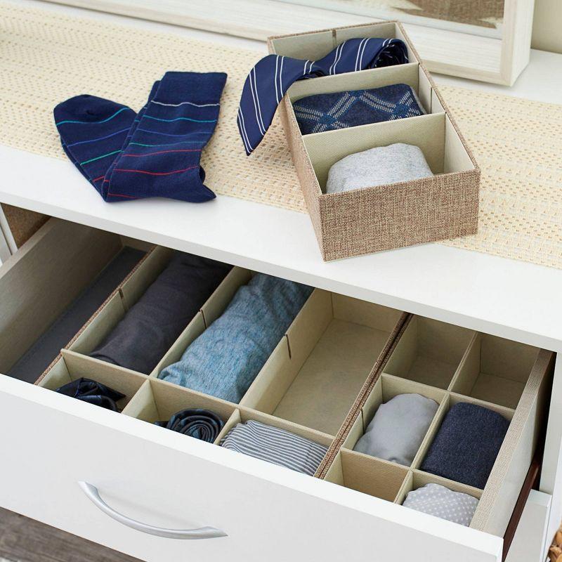 Household Essentials 3pc Drawer Organizer Set Latte Linen: Stackable Storage Boxes, Hard Sided, Light Brown, 12.6"x12.6"