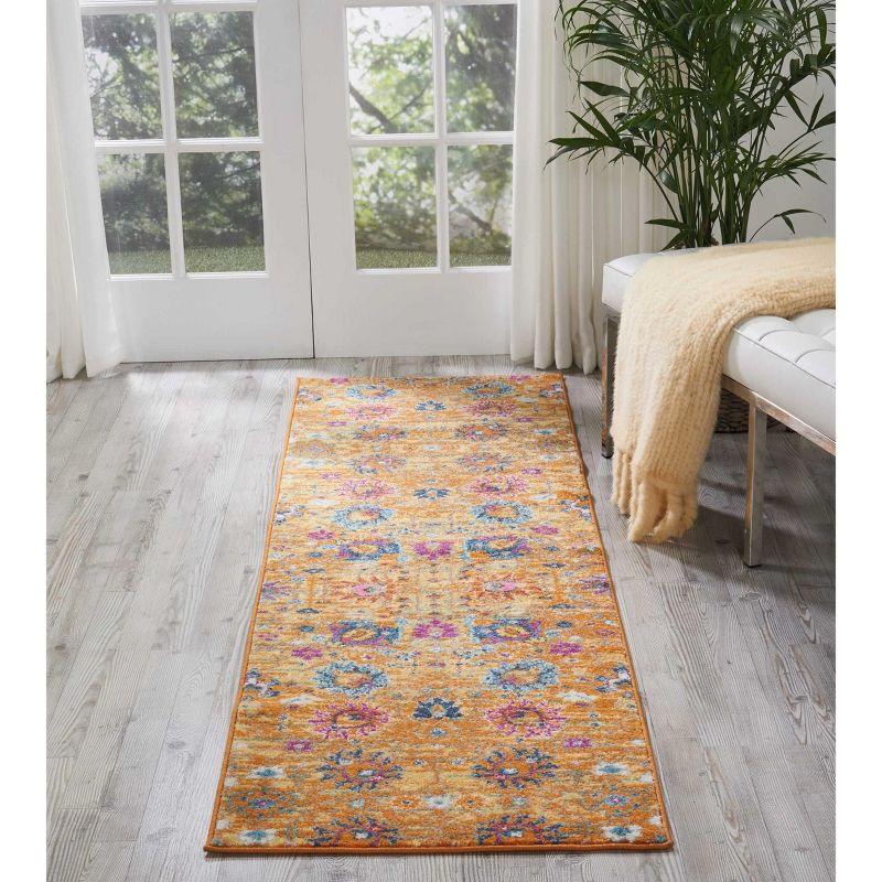 Sunny Yellow Geometric Runner Rug 2'2" x 7'6" with Persian Motifs