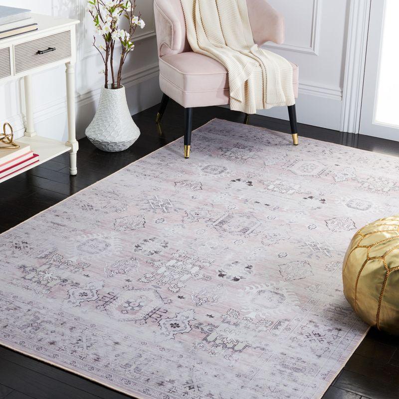 Elegant Pink/Beige Synthetic 9' x 12' Washable Area Rug