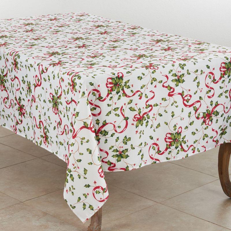 Saro Lifestyle Holly and Ribbon Design Holiday Tablecloth