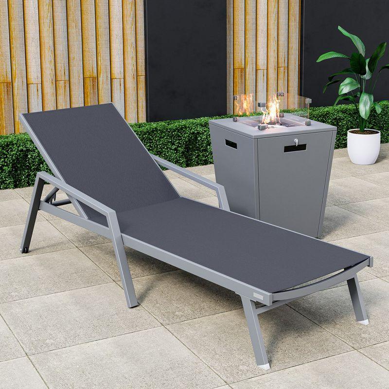 LeisureMod Outdoor Powder Coated Aluminum Chaise Lounge Set with Table (Set of 2)