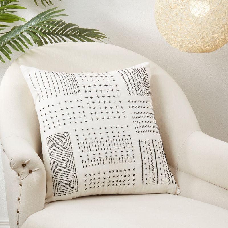 White Cotton Embroidered Square Throw Pillow Cover