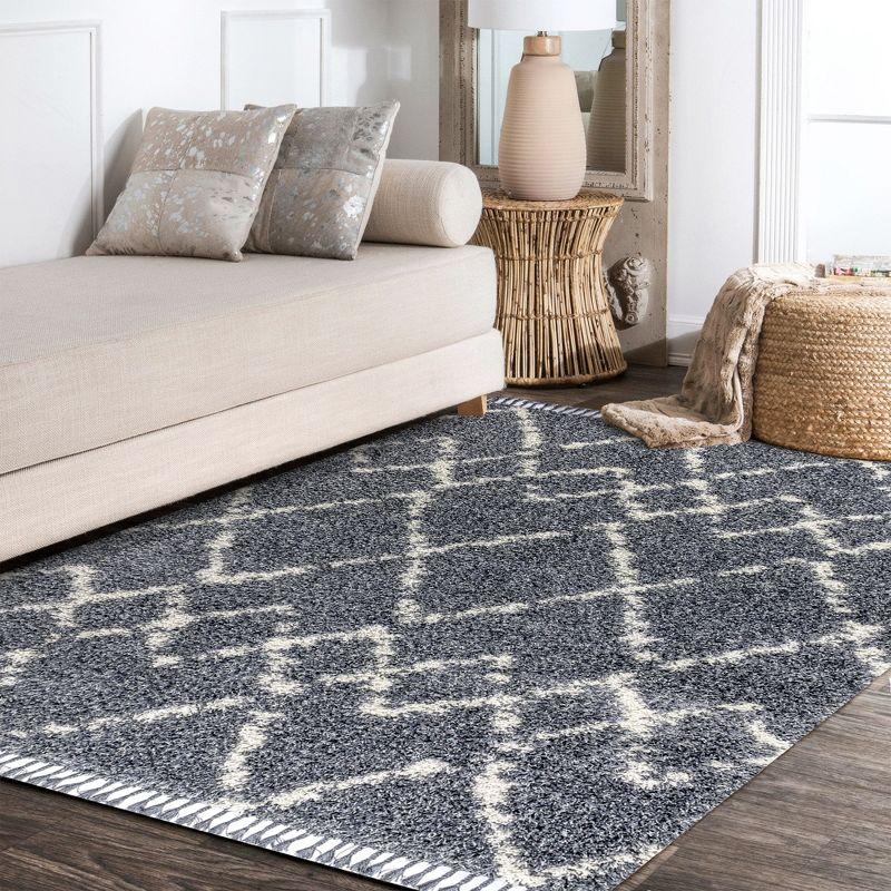 Mercer Shag Plush Tassel Moroccan Geometric Trellis Area Rug - JONATHAN Y