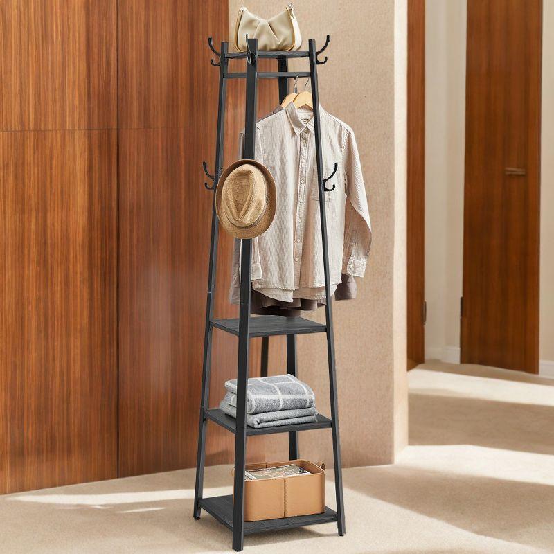 Industrial Style Coat Rack with Shelves and Hooks - Free-Standing Hall Tree for Entryway and Living Room