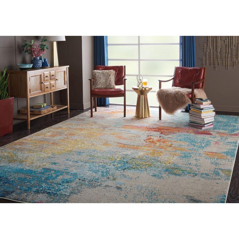 XXL Blue and Gray Abstract Synthetic Area Rug