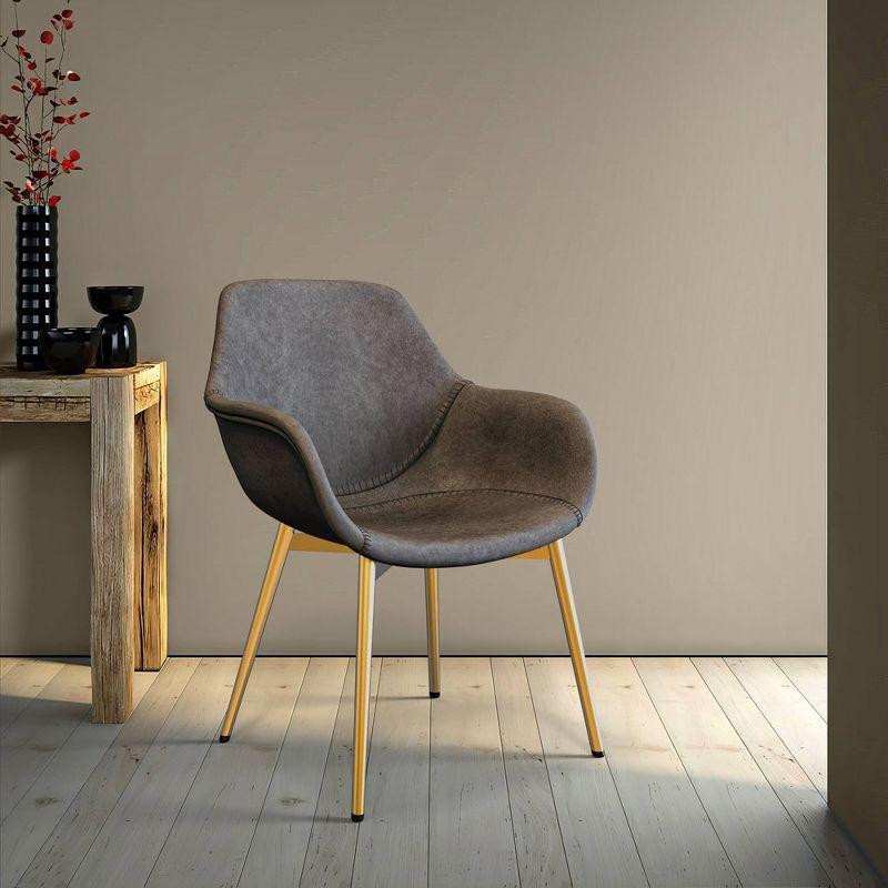 LeisureMod Markley Faux Leather Dining Chair with Arms and Gold Metal Legs