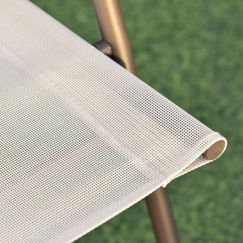 Outsunny 6 Piece Patio Dining Set for 4 with Umbrella, 4 Folding Dining Chairs & Round Glass Table for Garden, Backyard, and Poolside, Beige