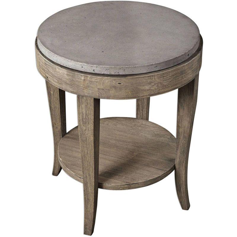 Uttermost Traditional Birch Wood Round Accent Table 24" Wide Brown Glazed Poured Concrete Tabletop for Living Room Bedroom House