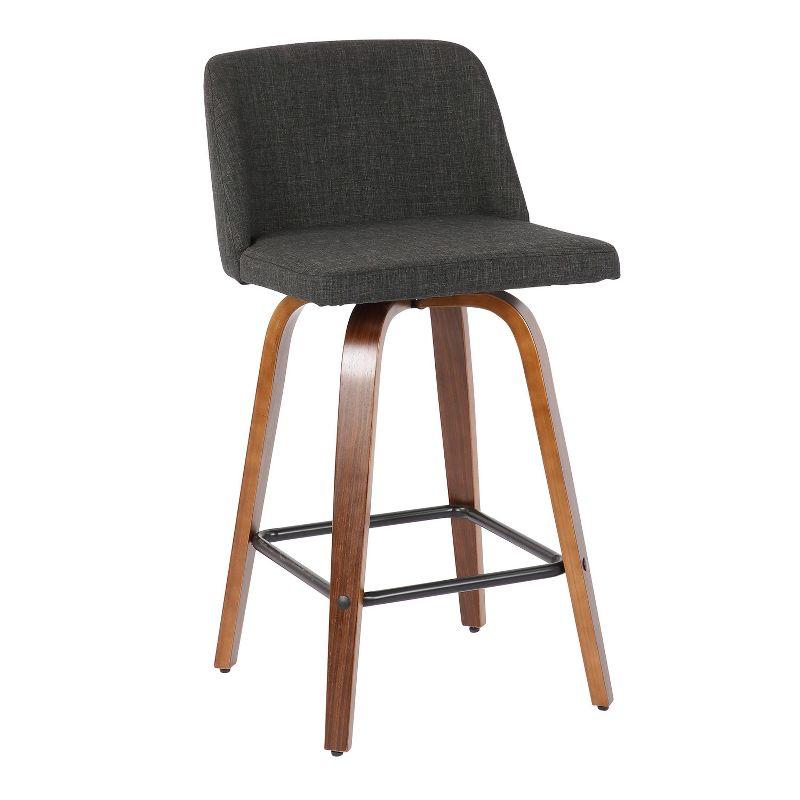 Mid-Century Modern Walnut & Metal Swivel Counter Stool, Charcoal