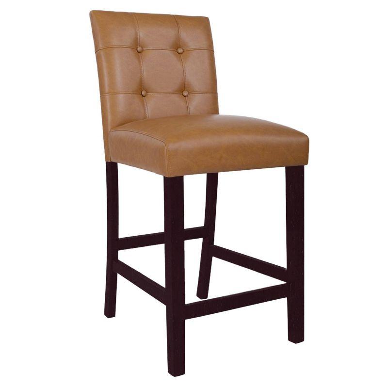 HomePop Set of 2 Upholstered Faux Leather Counter Stools Carmel: Traditional Style, Plywood Frame, 300 lbs Capacity