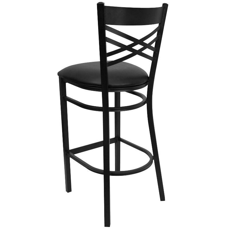 Elegant Black Metal Barstool with X-Back & Black Vinyl Seat