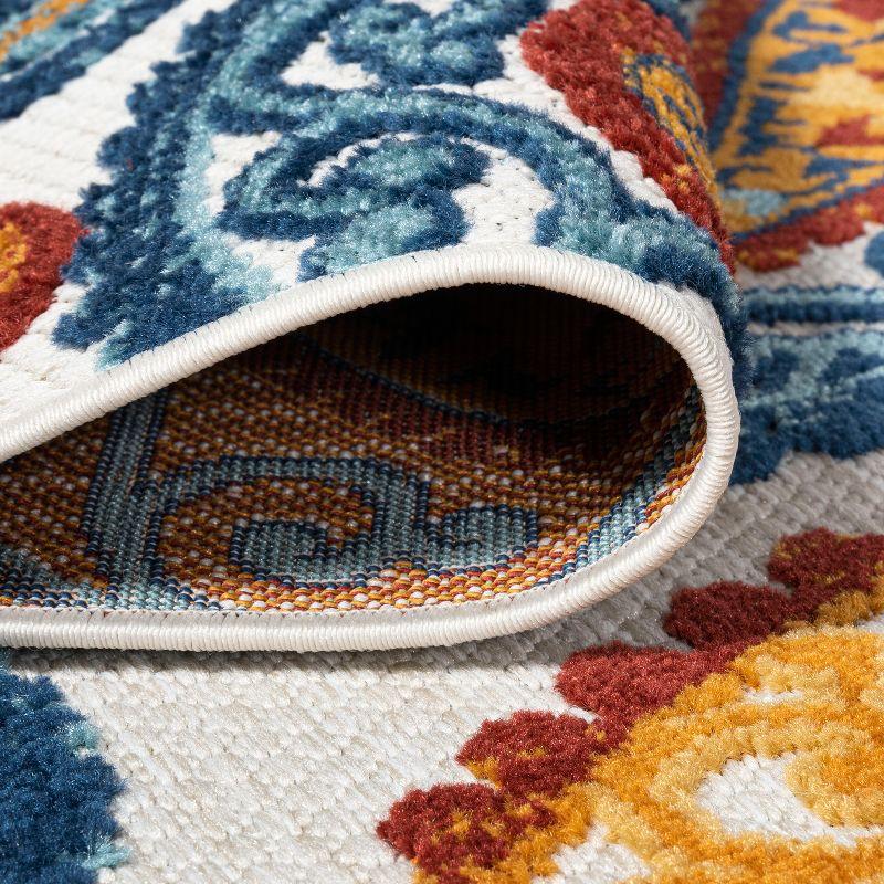 2'x8' Julien Paisley High-Low Indoor/Outdoor Area Rug, Orange/Blue - JONATHAN Y