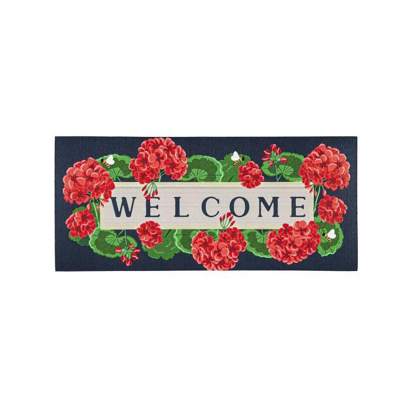 Evergreen Geraniums Welcome Textured Sassafras Indoor Outdoor Switch Doormat 1'10"x10" Multicolored