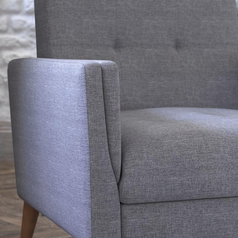 Flash Furniture Conrad Mid-Century Modern Commercial Grade Armchair with Tufted Faux Linen Upholstery & Solid Wood Legs in Slate Gray