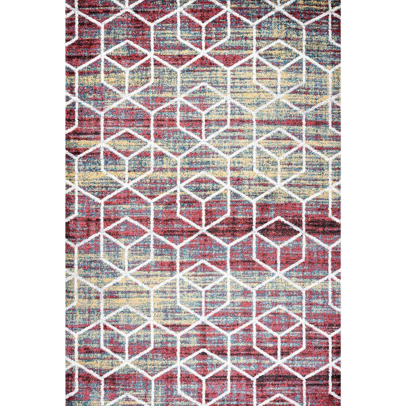 4'x6' Tumbling Blocks Modern Geometric Area Rug, Multi/White - JONATHAN Y