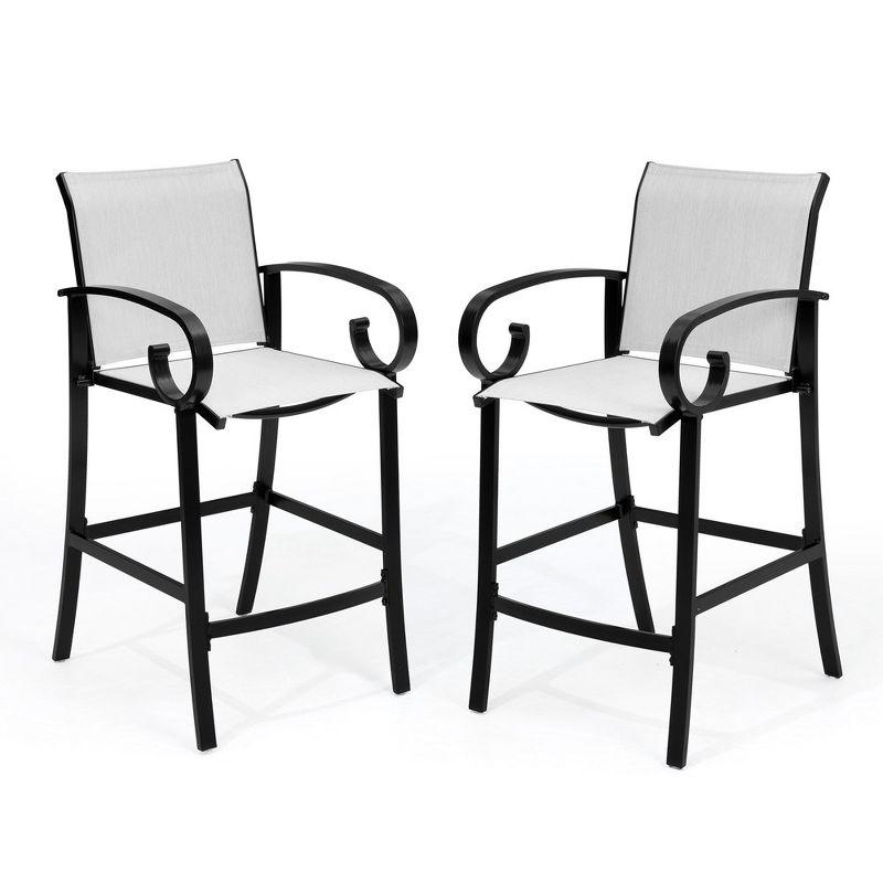 Crestlive Products Sunbrella Outdoor Bar Stool Set of 2 Aluminum Patio Counter Height Barstools Oyster