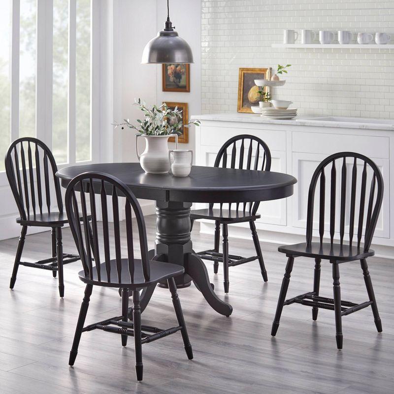 Matte Black Rubberwood Farmhouse Dining Set with 4 Chairs