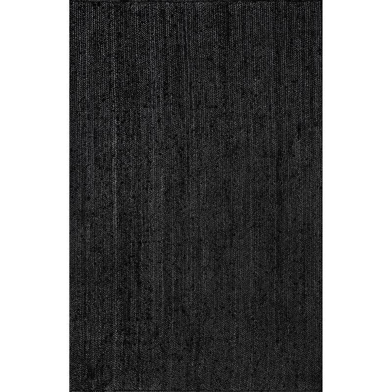 Nuloom 10x14 Rigo Jute Hand Woven Indoor Area Rug, Black, Solid Farmhouse Design, Natural Fiber Bedroom, Living Room, Kitchen,
