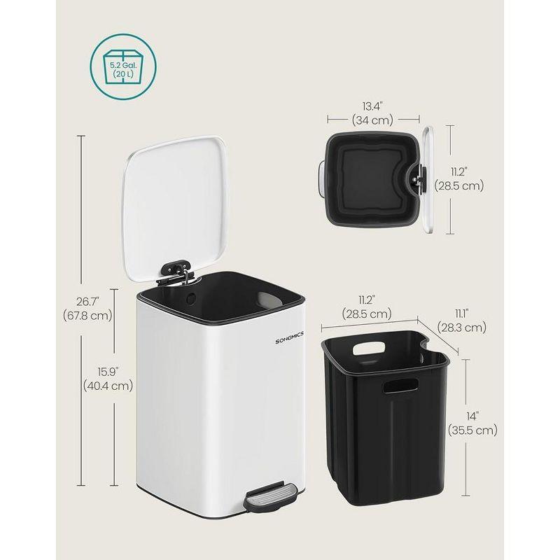 SONGMICS Kitchen Trash Can, 5.2/8 Gallon (20/30 L) Trash Bin, Stainless Steel Garbage Can, with Inner Bucket, Soft Close and Stays Open