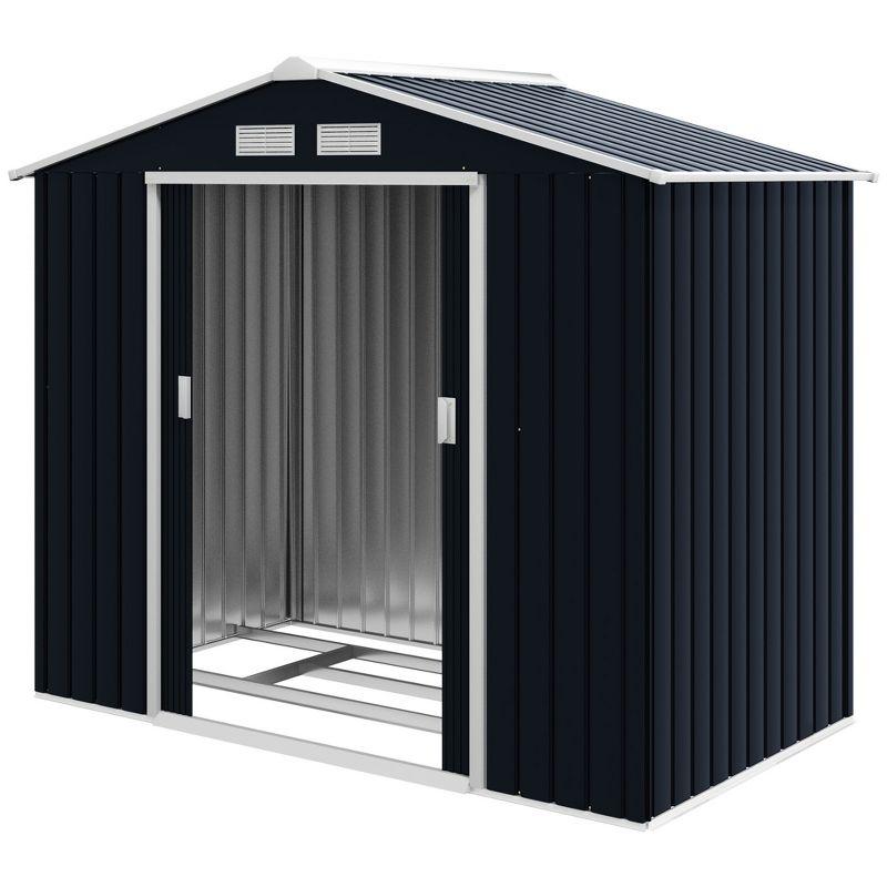 Outsunny Metal Storage Shed Organizer, Garden Tool House with Vents and Sliding Doors for Backyard, Patio, Garage, Lawn