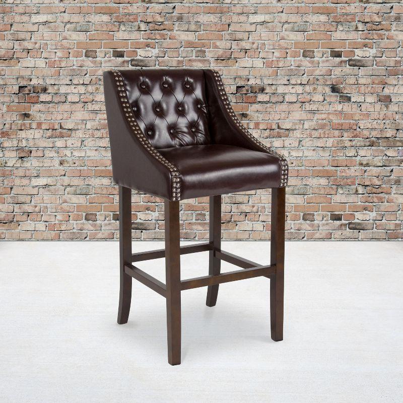 Flash Furniture Carmel Series 30" High Transitional Tufted Walnut Barstool with Accent Nail Trim