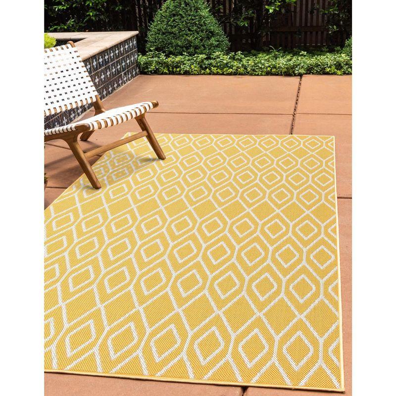 Yellow Ivory Geometric Flat Woven Outdoor Area Rug