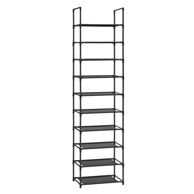 Black 10-Tier Metal and Fabric Shoe Rack