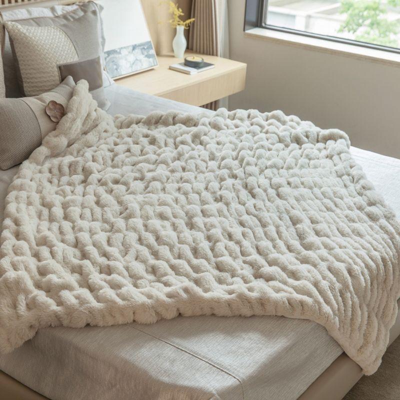 Luxurious 50 in. x 60 in.  Faux Fur Cozy Throw Blanket - Decorative Plush Blanket for Sofa and Bed