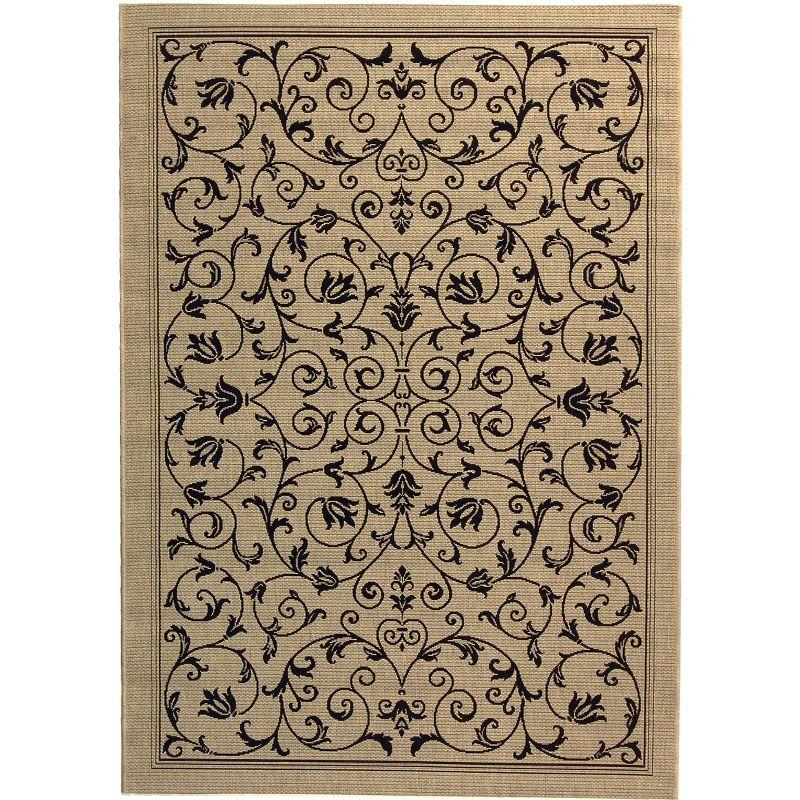 Elegant Courtyard 5' x 7' Black and Sand Synthetic Area Rug