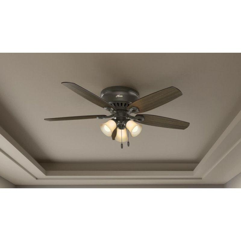 52" Builder Low Profile 5 - Blade Flush Mount Ceiling Fan with Pull Chain and Light Kit Included