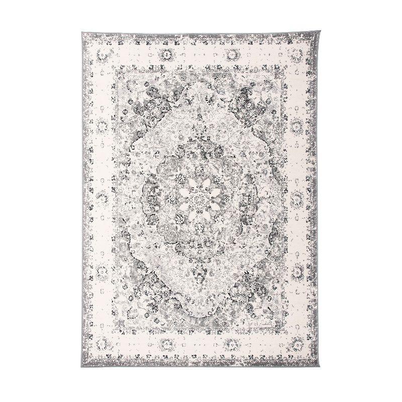 World Rug Gallery Vintage Oriental Distressed Medallion Gray 3'3" x 5' Area Rug:  Stain-Resistant,  Low Pile,  Pet Friendly