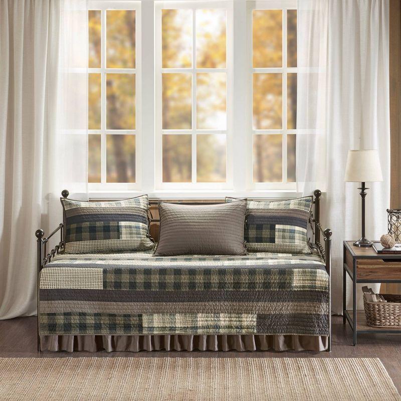 5pc Day Bed Winter Plains Cover Set - Tan: Woolrich, Reversible Cotton Chenille, Trundle Bed Compatible