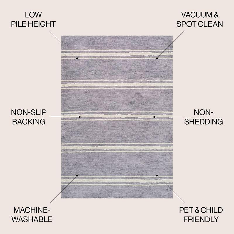 Lavender Ivory Stripe Machine-Washable Rectangular Area Rug