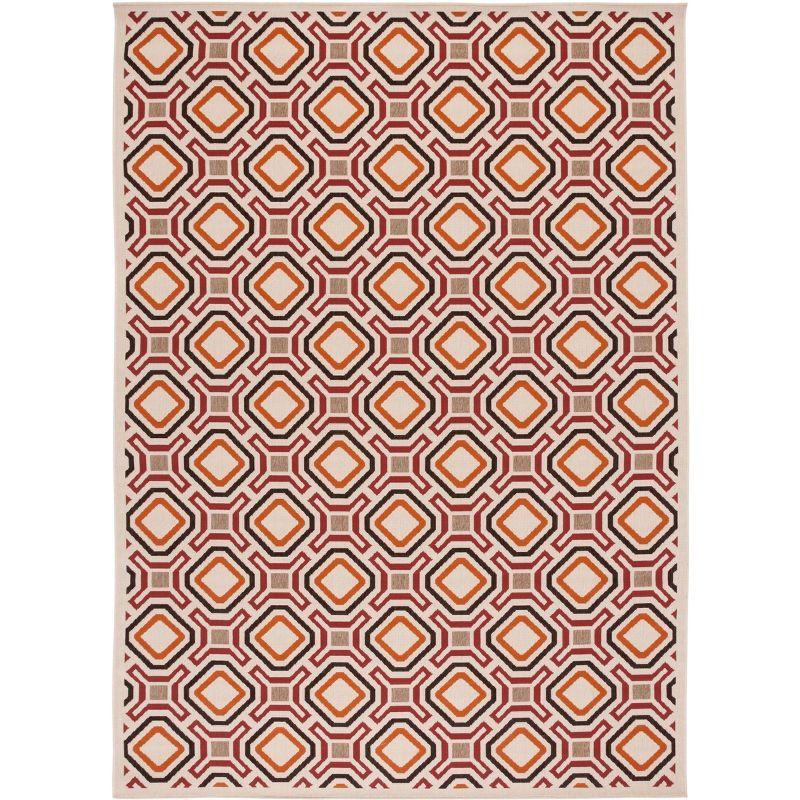 Veranda Creme & Red Synthetic Easy-Care Outdoor Area Rug