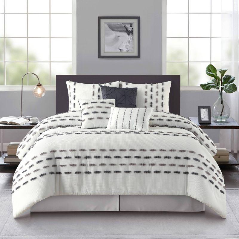 Crocus White/Gray Polyester 7 Piece Comforter Set