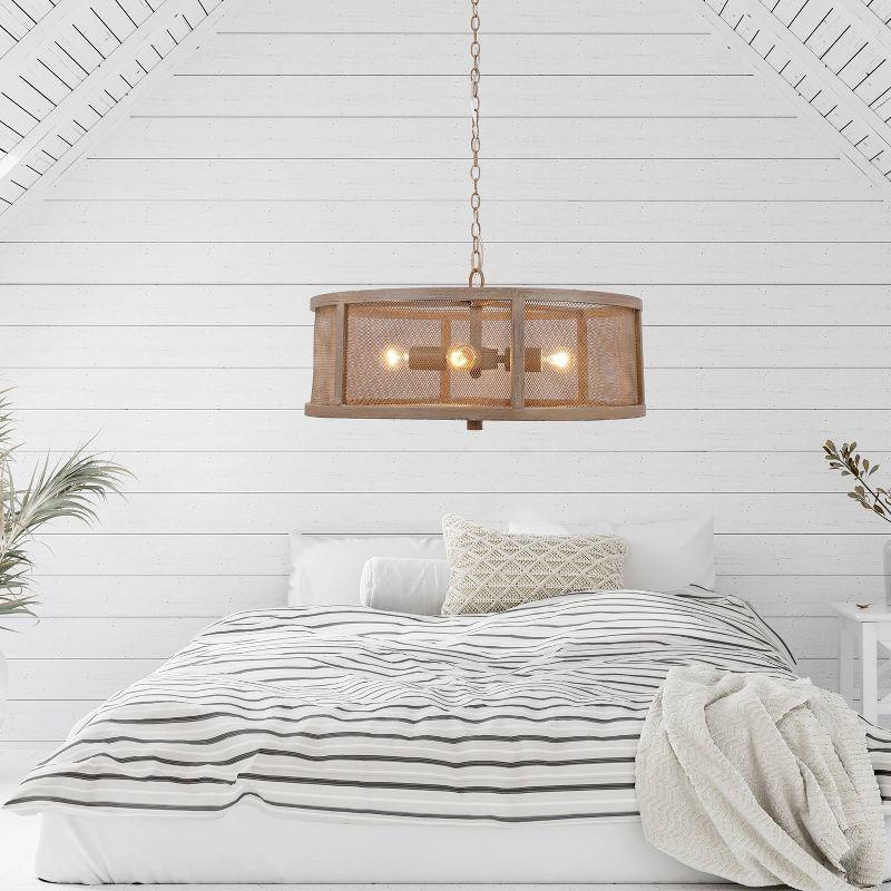 18" Metal Dixsie Caged Farmhouse Chandelier Woodgrain - River of Goods: Adjustable Height, 4-Light Ceiling Fixture