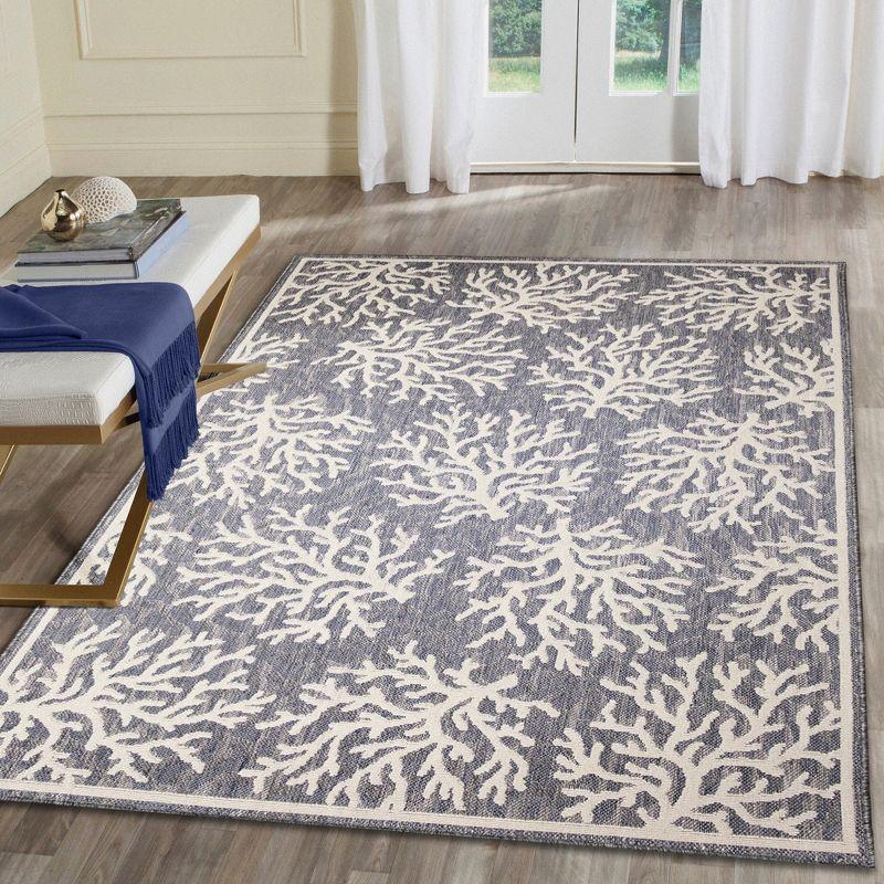 Coral Echoes Blue Ivory Abstract Indoor/Outdoor 8' x 10' Rug