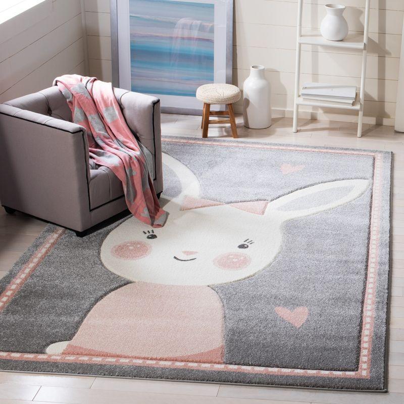 Playful Pals Hand-Knotted Gray & Ivory Round Kids Rug - 4' x 6'