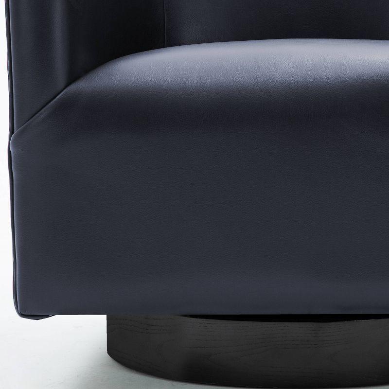 Comfort Pointe Gaven Wood Base Swivel Accent Chair Midnight Blue: Durable Faux Leather, 360° Swivel, No-Sag Springs