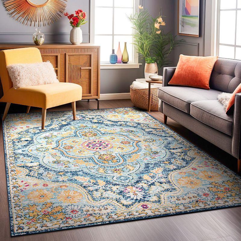 World Rug Gallery Distressed Vintage Bohemian Navy 5' x 7' Area Rug:  Medallion Pattern,  Pet Friendly,  Stain-Resistant,  Low Pile
