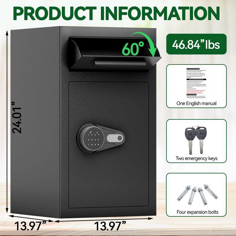 Depository Drop Safe, Anti-Theft Money Drop Slot Safes with Digital Keypad and Spare Keys, Heavy Duty Money Safe Box for Home Office