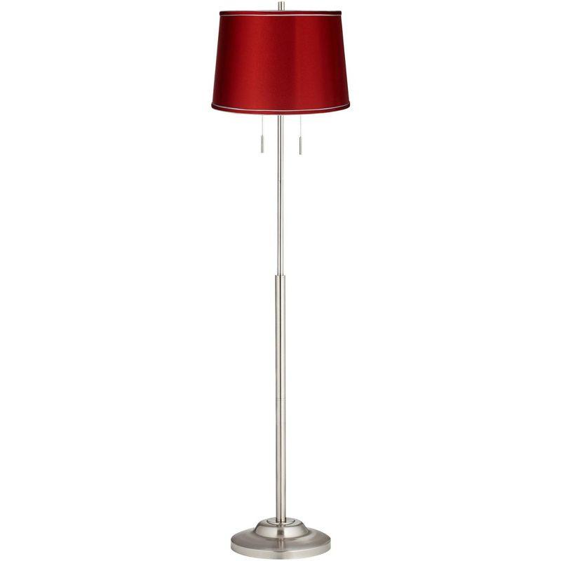 Brushed Nickel Floor Lamp with Red Satin Drum Shade