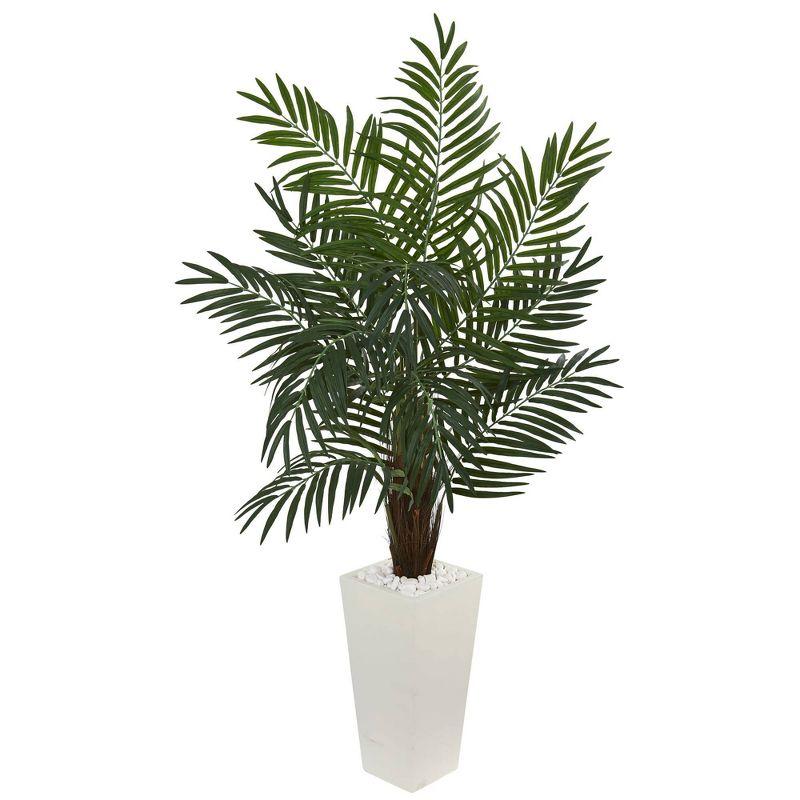 Serene Palm 5.5' Silk Artificial Tree in White Tower Planter