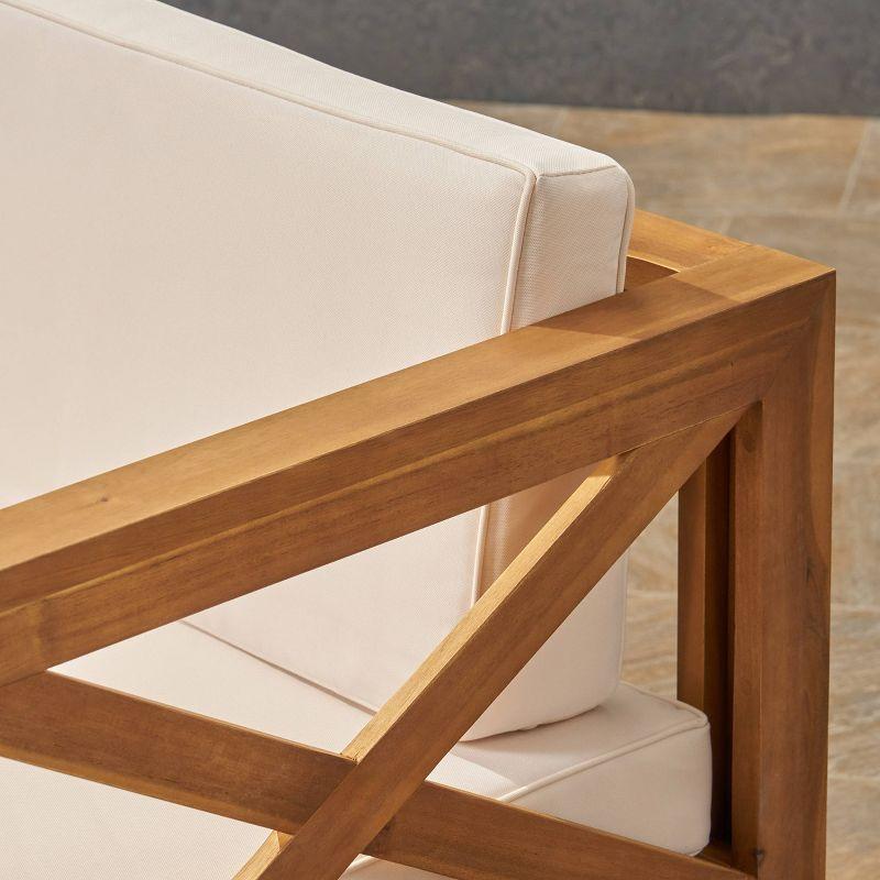 Alcove 5pc Acacia Wood Sofa Set - Teak/Beige - Christopher Knight Home: Weather-Resistant Outdoor Seating with Coffee Table